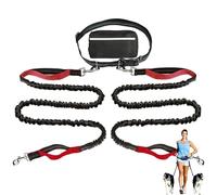 Upliftjoys Hands-Free Dog Leash with Zipper Pouch - Adjustable Bungee Waist Leash for Running & Walking, Dual Padded Handles, Reflective Design - Fits Small to Large Dogs (Red,Double Leash)