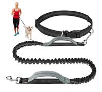 Upliftjoys Hands Free Dog Leash with Zipper Pouch, Dual Padded Handles Running for Medium and Large Dog, Retractable Adjustable Bungee Waist, Reflective Design (Gray,Single)