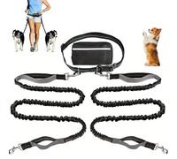 Upliftjoys Hands Free Dog Leash with Zipper Pouch, Dual Padded Handles Running for Medium and Large Dog, Retractable Adjustable Bungee Waist, Reflective Design (Gray,Double)