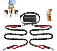 Upliftjoys Hands Free Dog Leash with Zipper Pouch, Dual Padded Handles Running for Medium and Large Dog, Retractable Adjustable Bungee Waist, Reflective Design (Red,Double)
