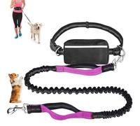 Upliftjoys Hands Free Dog Leash with Zipper Pouch, Dual Padded Handles Running for Medium and Large Dog, Retractable Adjustable Bungee Waist, Reflective Design (Purple,Single)