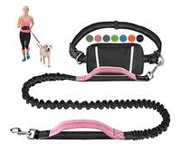 Upliftjoys Hands Free Dog Leash with Zipper Pouch, Dual Padded Handles Running for Medium and Large Dog, Retractable Adjustable Bungee Waist, Reflective Design (Pink,Single)