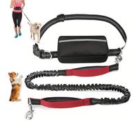 Upliftjoys Hands Free Dog Leash with Zipper Pouch, Dual Padded Handles Running for Medium and Large Dog, Retractable Adjustable Bungee Waist, Reflective Design (Red,Single)