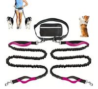 Upliftjoys Hands Free Dog Leash with Zipper Pouch, Dual Padded Handles Running for Medium and Large Dog, Retractable Adjustable Bungee Waist, Reflective Design (Purple,Double)