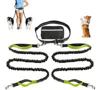 Upliftjoys Hands Free Dog Leash with Zipper Pouch, Dual Padded Handles Running for Medium and Large Dog, Retractable Adjustable Bungee Waist, Reflective Design (Cyan,Double)