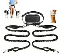 Upliftjoys Hands Free Dog Leash with Zipper Pouch, Dual Padded Handles Running for Medium and Large Dog, Retractable Adjustable Bungee Waist, Reflective Design (Black,Double)