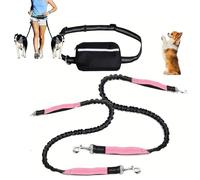 Upliftjoys Hands Free Dog Leash with Zipper Pouch, Dual Padded Handles Running for Medium and Large Dog, Retractable Adjustable Bungee Waist, Reflective Design (Pink,Double)
