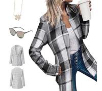 Upliftjoys Woolen Street Style Plaid Slim Fit Jacket, Women'S Solid Color Pocket Long Sleeve Open Front Coat, Jacket (Gray,XXL)