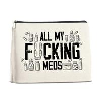 UPNEGE Divertida bolsa de maquillaje medicinal, regalo para enfermeras, practicantes, farmacéuticos, pacientes, todos mis medicamentos, bolsa de cosméticos con cremallera, Policromático