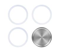 UPOHYEE Moka Junta y filtro de aluminio para 9 tazas de cafetera de inducción para cafetera de café universal, 3 anillos de sellado de silicona + 1 filtro