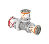 Uponor S-Press PLUS Té Reducida 25 x 20 x 20 mm | Racor de Prensado Multicapa en Latón Estañado | Accesorio para Agua Sanitaria | Ref. 1070576