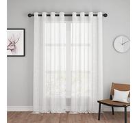 UPOPO Cortinas Salon Modernas 2 Piezas Visillos Poliéster Infantiles Cortina Cortos para Ventanas Habitacion Translucidas Rayas con Ojales Dormitorio Matrimonio Comedor 140x260cm Blanco