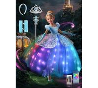 UPORPOR Disfraz de princesa que se sincroniza con música, control de aplicación, disfraz de Halloween con luz LED RGB con 4 accesorios, juego de regalo para niñas de 3 a 9 años