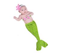 Uposao 3 piezas de accesorios para fotografía de bebé recién nacido, accesorios para disfraz de sirena, juego de disfraz de ganchillo hecho a mano, juego de ropa para bebés y niñas