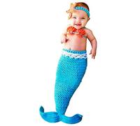 Uposao 3 piezas de accesorios para fotografía de bebé recién nacido, accesorios para disfraz de sirena, juego de disfraz de ganchillo hecho a mano, juego de ropa para bebés y niñas