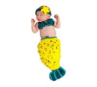 Uposao 3 piezas de accesorios para fotografía de bebé recién nacido, accesorios para disfraz de sirena, juego de disfraz de ganchillo hecho a mano, juego de ropa para bebés y niñas