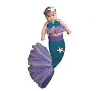 Uposao 3 piezas de accesorios para fotografía de bebé recién nacido, accesorios para disfraz de sirena, juego de disfraz de ganchillo hecho a mano, juego de ropa para bebés y niñas