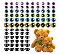Uposao 90 ojos y narices de plástico de seguridad para amigurumi, ojos y nariz coloridos de muñeca artesanales en varios tamaños con arandelas para muñecas de peluche, muñecas de ganchillo,