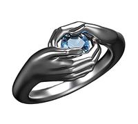 Uposao Anillo de plata de ley 925 para boda, anillo de gema azul, anillo de dedo para mujeres, hombres, anillos de pareja, amor, abrazo, circonitas, anillos de aniversario, joyas