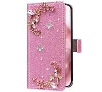 Uposao Compatible con 11 Pro Max 6.5 Funda Piel Cuero Cubierta Protectora, Brillar Bling Glitter Strass Diamant Mariposa Premium Flip Wallet Cuero Carcasa Case para 11 Pro Max 6.5,Rosa