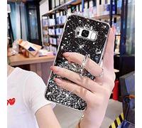Uposao Compatible con Galaxy S8 Funda Purpurina Glitter Estrellas Diseño con Anillo Soporte Móvil Brillante Bling Silicona TPU Funda Carcasa a Anti Choque Antiarañazo Suave Funda,Negro