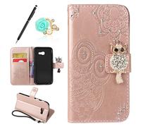Uposao Compatible con Samsung Galaxy A5 2017 Funda de Piel para Funda Bling Diamante Impresión búho Owl Totem Patrón Flip Case Piel Book Type Wallet Back Cover Funda Cartera y Cierre magnético Carcasa