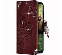 Uposao Funda Compatible con Galaxy A40 Glitter Funda Piel Cuero Flip Libro Tapa,Búho Mandala Dibujos Bling Brillante Brillar Purpurina Carcasa Folio Flip Case Cover Wallet,Roja