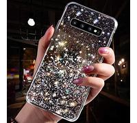 Uposao Funda Galaxy S10 Plus,Carcasa Galaxy S10 Plus Purpurina Funda Girly Case 3D Estrellas Diseño Crystal Glitter Estuche Brillante Carcasa Silicona TPU Gel Suave Funda Galaxy S10 Plus,Negro