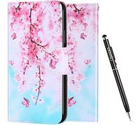 Uposao Funda para Galaxy A20e Cuero Funda Libro Caso Cubierta con Tapa,Purpurina Glitter 3D Effet Motivo Soporte Plegable,Ranuras Tarjetas y Billetera,Cierre Magnético,Flores de Cerezo