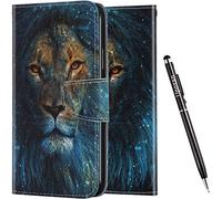 Uposao Funda para Galaxy A50 Cuero Funda Libro Caso Cubierta con Tapa,Purpurina Glitter 3D Effet Motivo Soporte Plegable, Ranuras para Tarjetas y Billetera,Cierre Magnético,León
