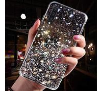 Uposao Funda para Galaxy A70,Carcasa Galaxy A70 Purpurina Funda Girly Case 3D Estrellas Diseño Crystal Glitter Estuche Brillante Carcasa Silicona TPU Gel Suave Funda Galaxy A70,Negro