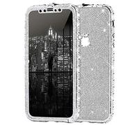 Uposao Funda para XS MAX Carcasa para Niña Mujere Girly Case Cover,Purpurina Funda Lujosa Brillante Bling Glitter Diamante Metal Marco Bumper Silicona TPU Gel Suave Funda Cubierta,Plata