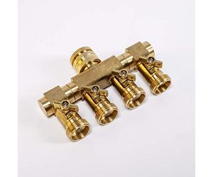 UPP distribuidor de agua para manguera y grifo de jardín, 4 vías, para 3/4" y 1/2" I conector, adaptador divisor de cuatro vías para manguera y grifo de jardín (14.2 x 2.9 x 8.8cm, latón macizo)