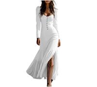 UPPJPBSW Vestido corsé vintage estilo vaquera occidental para mujer, sexy, escote pronunciado, ajustado con manga larga, vestido largo con abertura, fluido, para fiestas y ocasiones formales,blanca,XL
