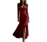 UPPJPBSW Vestido corsé Vintage Estilo Vaquera Occidental para Mujer, Sexy, Escote Pronunciado, Ajustado con Manga Larga, Vestido Largo con Abertura, Fluido, para Fiestas y Ocasiones Formales,Wine,L