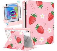 Uppuppy Funda para iPad de 10ª generación de 10.9 Pulgadas con Soporte para lápices para niños, niñas y Mujeres, Bonita Fresa Femenina, Bonito Soporte Giratorio Floral Kawaii para Apple iPad 10 Gen