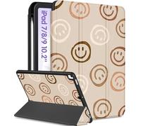 Uppuppy Funda para iPad de 9ª/8ª/7ª generación de 10.2 pulgadas para niñas lindas para niños y mujeres, funda inteligente, soporte para lápices, diseño estético de sonrisa, niñas Kawaii, adolescentes,