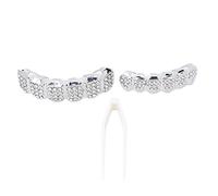 UPQRSG Diamond Grillz, Dientes de Hip Hop Convenientes, Resistentes Al Desgaste Seguro, Practicabilidad Fuerte Dientes de Diamante Más Atractivos, para Fiesta de Halloween(Plateado)