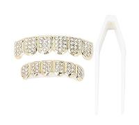UPQRSG Diamond Grillz, Latón Saludable Seguro Decorar Proteger Los Dientes de la Parrilla, Galvanoplastia Parrillas de Diamante de Moda, para Fiestas de Halloween, Hip Hop, Desfiles de Moda(Dorado)