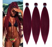 UPruyo Cabello trenzado rojo preestirado, paquete de 3 colores, Ez, trenzado, pretensado, 26 cm, agua caliente, pelo trenzado, sin picor, fibra sintética, corchet, trenzas