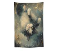 Upside Down Gato Luz de Luna Tapiz de Pared, Estilo Pintura al Oleo