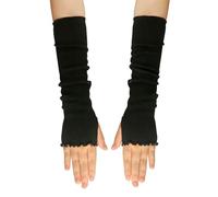 UPSTORE Lotus Leaf Edge Style - Manga larga elástica para mujer, sin dedos, para invierno, para mujer y niña, Negro, Talla única