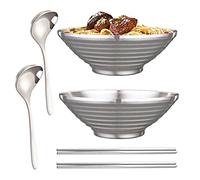 UPTALY 2 juegos grandes de 1470ml de fideos japoneses (24 x 8.5cm), con cucharas y palillos a juego, tazón de ramen de acero inoxidable 18/10, cuencos grandes de Pho, tazón de sopa espesar Udon Bowl