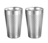 UPTALY 2 tazas de acero inoxidable (350 ml/por, plateado), patrón de martillo de diamante, doble pared, tazas grandes de té helado, tazas de café gruesas, vaso de agua de metal reutilizable, para