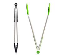 UPTALY 45cm Pinzas para parrilla extralargas (1 verde esmeralda, 1 negro), cabezal de silicona, pinzas para BBQ de acero inoxidable con mango largo, pinzas para alimentos de gran tamaño extendidas