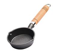 UPTALY Mini calentadores de mantequilla de hierro fundido de Φ 13 cm, con mango de madera, sin revestimiento, sartenes pequeñas para tortilla con boquilla, olla de leche, cacerola negra miniture