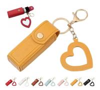 Uptiar Llavero de aceite de labios, soporte 2 en 1 para brillo de labios, lápiz labial y bálsamo, llavero portátil de piel sintética con espejo, Amarillo, Talla única