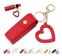 Uptiar Llavero de aceite de labios, soporte 2 en 1 para brillo de labios, lápiz labial y bálsamo, llavero portátil de piel sintética con espejo, Rojo -, Talla única