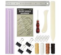 UPTTHOW 19 herramientas de perforación para suministros de encuadernación con punzón y cuna, aguja, hilo encerado, regla, carpeta de huesos, clip de papel, kits de plástico fáciles de álbumes de