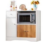Uptyia Aparador de Cocina, Mueble de Almacenaje,Estante para Microondas, Mueble Auxiliar, 3 Puertas y Cajón,Blanco y Madera Natural(Blanco, 83 * 40 * 80CM)